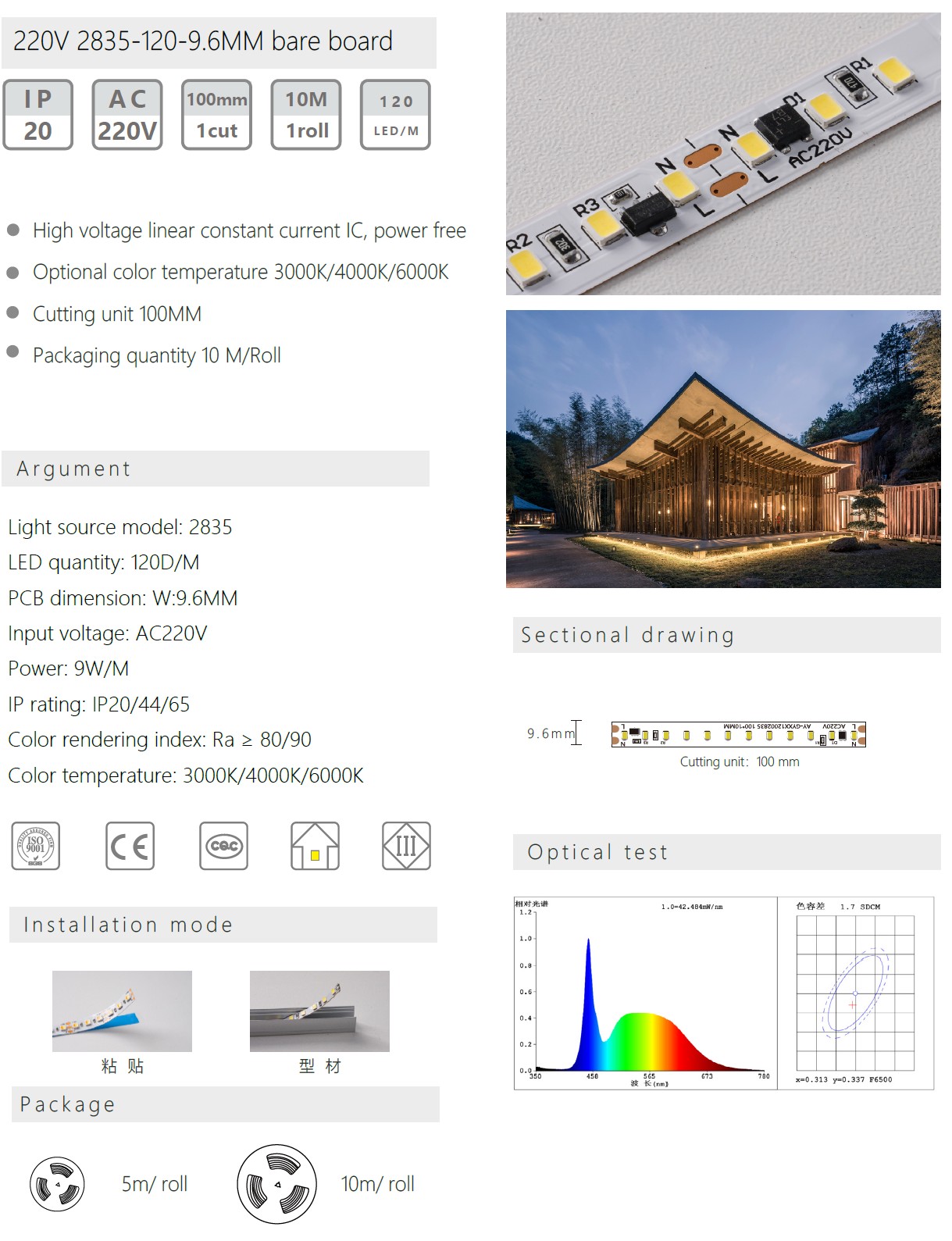 220V 2835-120-9.6MM bare board