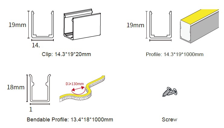 12×20 mm neon flex installation accessories