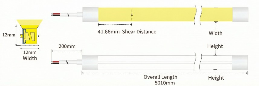 12 × 12 mm side-emitting silicone LED neon flex profile drawing