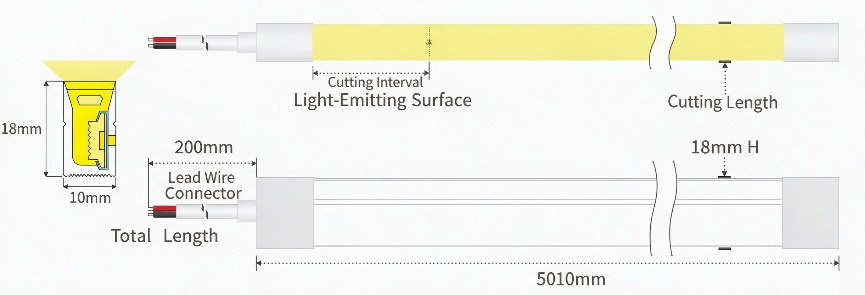 10×18 mm side-emitting silicone LED neon flex profile drawing