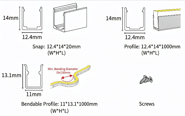 10×18 mm neon flex installation accessories