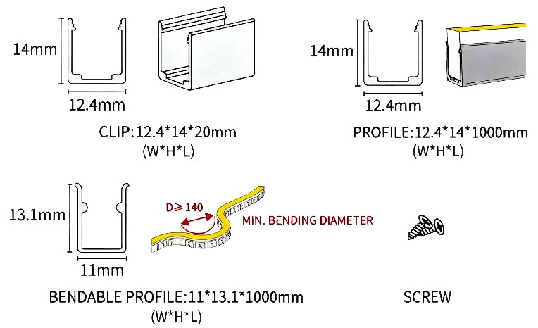 10×23 mm neon flex installation accessories