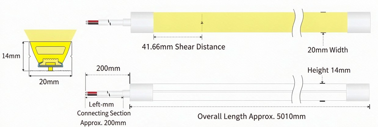 20 × 14 mm side-emitting silicone LED neon flex profile drawing