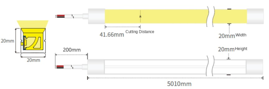20 × 20 mm side-emitting silicone LED neon flex profile drawing