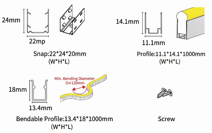 8×17 mm neon flex installation accessories