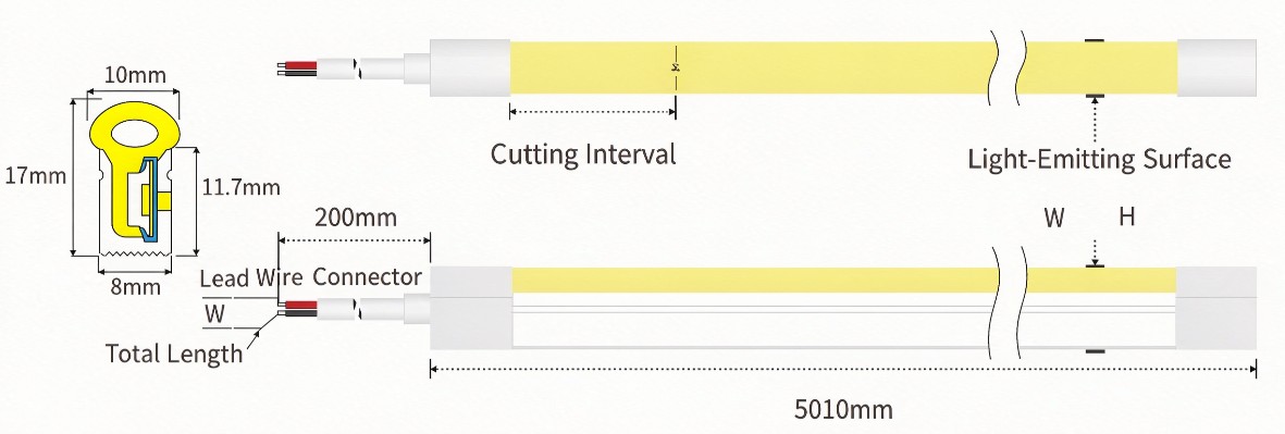 8×17 mm side-emitting silicone LED neon flex profile drawing