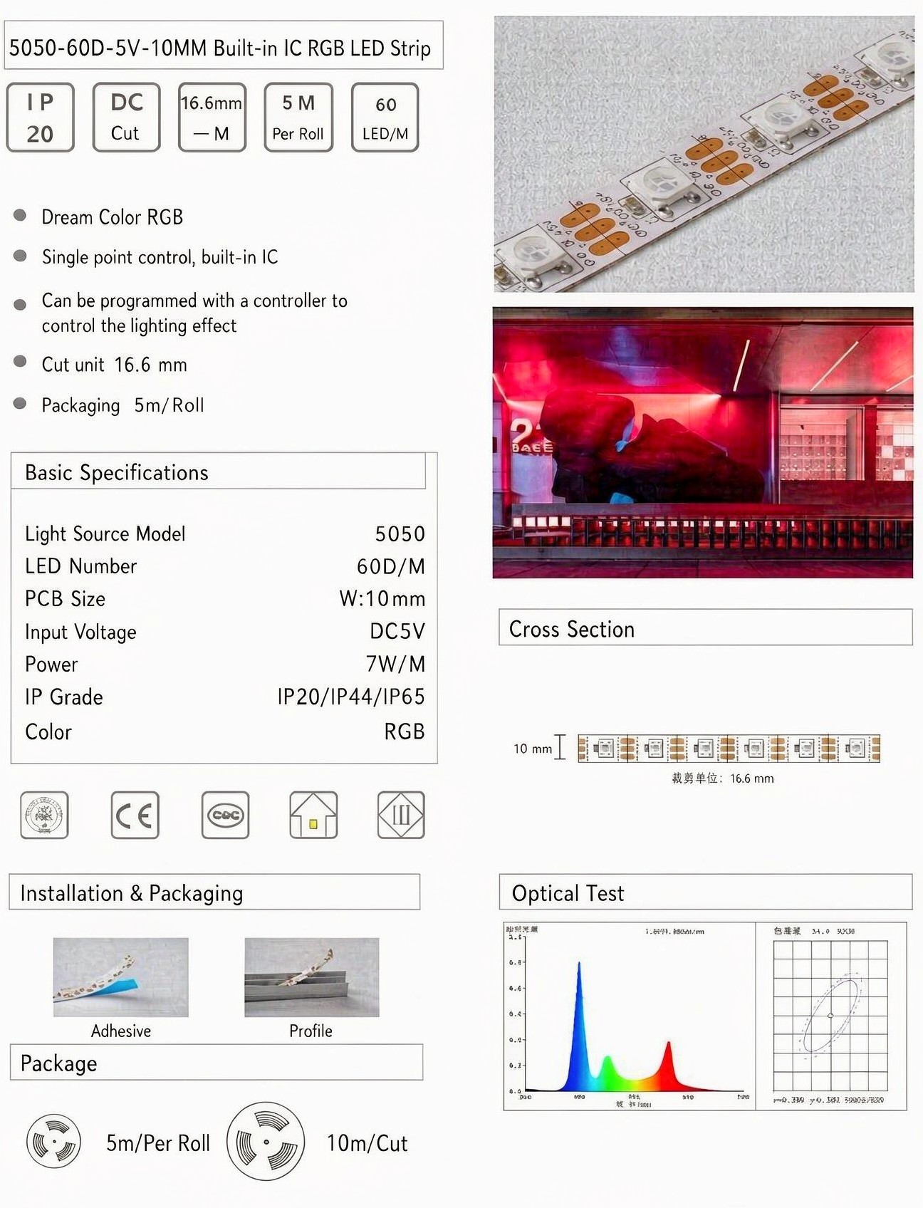 5050-60D-5V-10MM - Built in IC Colorful